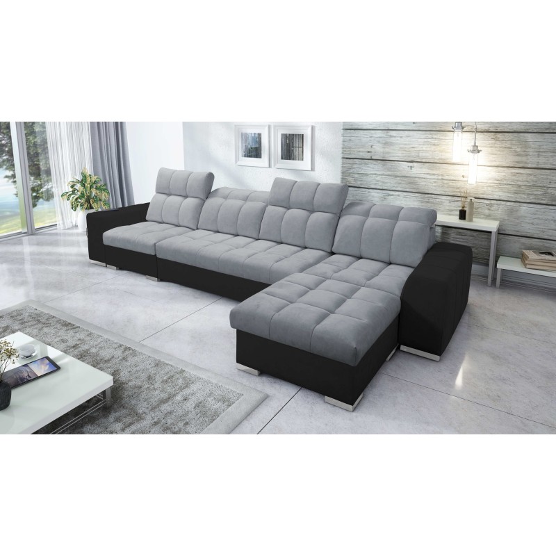 Ecksofa Prisma XII mit Schlaffunktion | Luxuriöses Möbelstück mit USB-Anschluss | Samt | Haustierfreundlich, Terra 92 + Schwarze