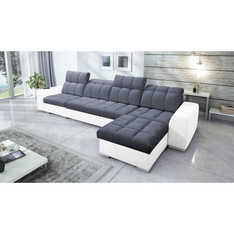 Narożnik Prisma XII z funkcją spania | Luksusowy Mebel z Portem USB | Velvet | Pet friendly, Terra 96 + Ecoskóra