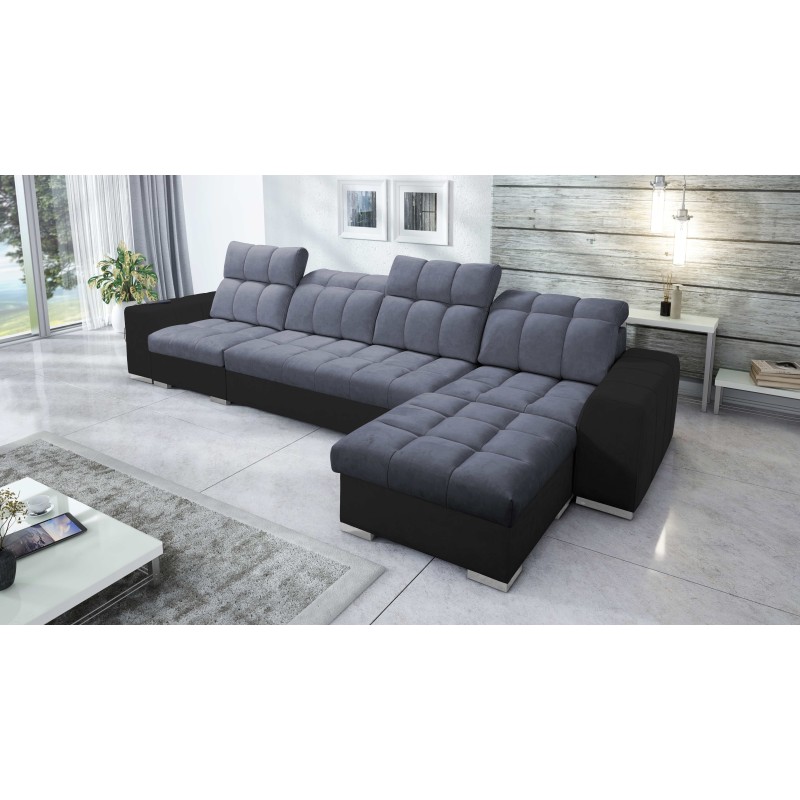 Ecksofa Prisma XII mit Schlaffunktion | Luxuriöses Möbelstück mit USB-Anschluss | Samt | Haustierfreundlich, Terra 96 + Schwarze
