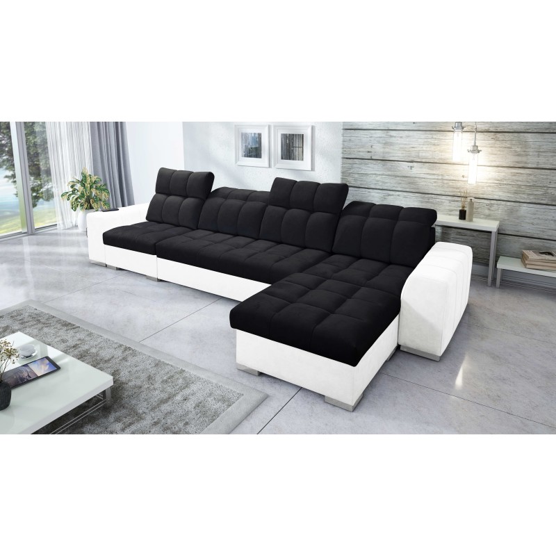 Prisma XII Ecksofa mit Schlaffunktion | Luxusmöbel mit USB-Port | Samt | Haustierfreundlich, Terra 99 + Kunstleder