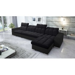 Prisma XII Ecksofa mit Schlaffunktion | Luxuriöses Möbelstück mit USB-Anschluss | Samt | Haustierfreundlich, Terra 99 + Schwarze