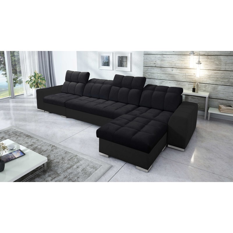 Prisma XII Ecksofa mit Schlaffunktion | Luxuriöses Möbelstück mit USB-Anschluss | Samt | Haustierfreundlich, Terra 99 + Schwarze