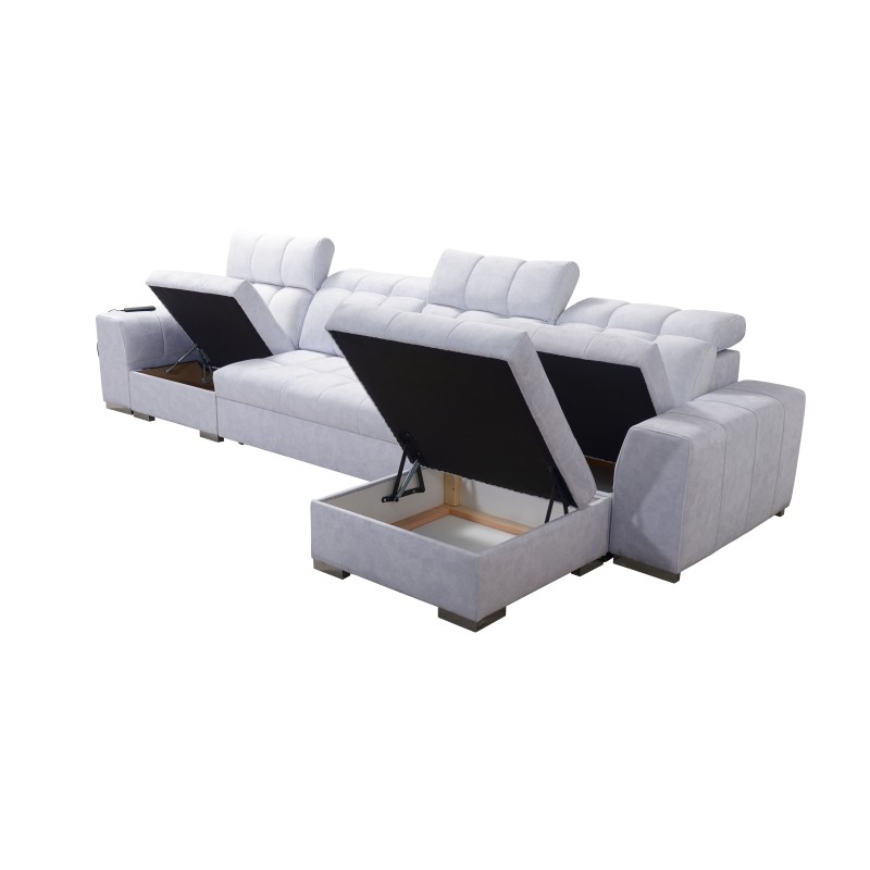 Narożnik Prisma XII z funkcją spania | Luksusowy Mebel z Portem USB | Velvet | Pet friendly, Terra 99 + Ecoskóra czarna