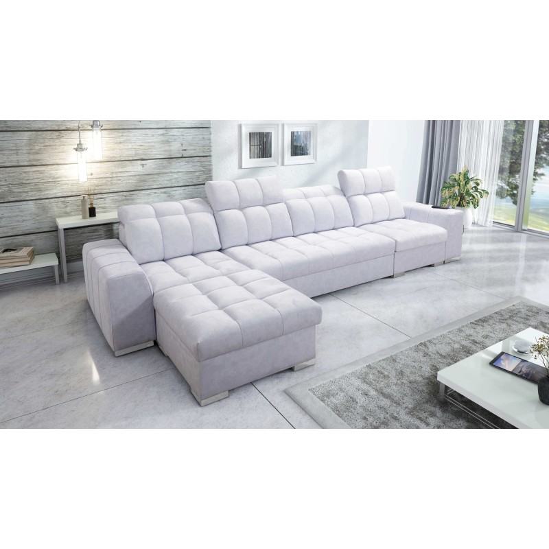 Prisma XII Ecksofa mit Schlaffunktion | Luxuriöses Möbelstück mit USB-Anschluss | Samt | Haustierfreundlich, Terra 80