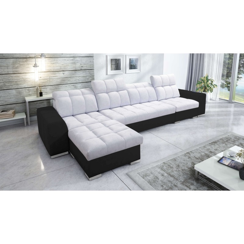 Prisma XII Ecksofa mit Schlaffunktion | Luxuriöses Möbelstück mit USB-Anschluss | Samt | Haustierfreundlich, Terra 80 + Schwarze