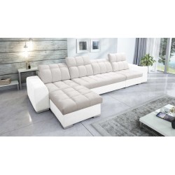 Ecksofa Prisma XII mit Schlaffunktion | Luxuriöses Möbelstück mit USB-Anschluss | Samt | Tierfreundlich, Terra 06 + Ökoleder