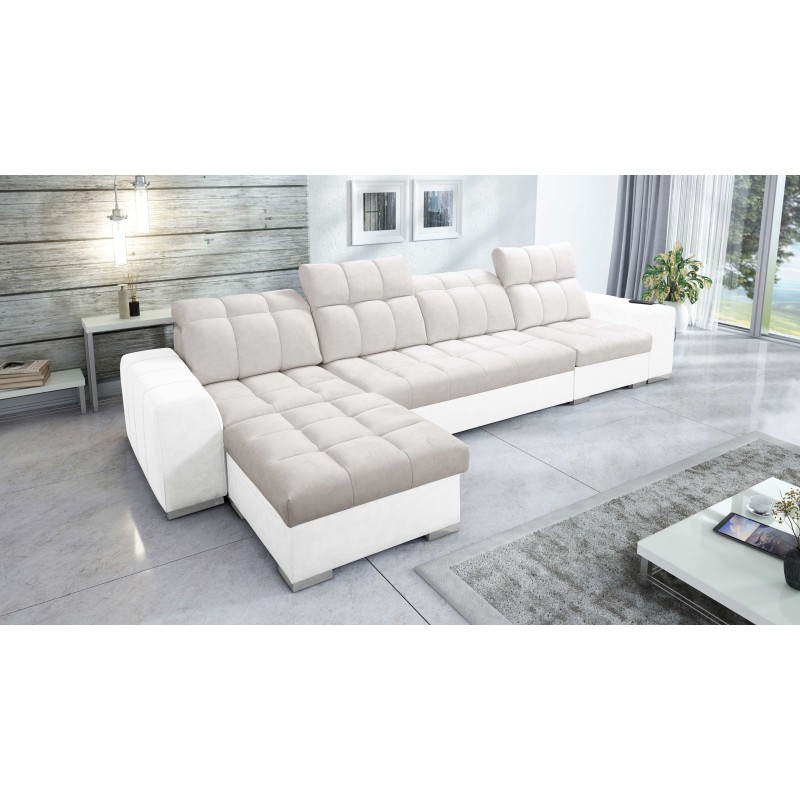 Ecksofa Prisma XII mit Schlaffunktion | Luxuriöses Möbelstück mit USB-Anschluss | Samt | Tierfreundlich, Terra 06 + Ökoleder
