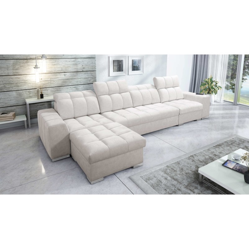Prisma XII Ecksofa mit Schlaffunktion | Luxusmöbel mit USB-Anschluss | Samt | Haustierfreundlich, Terra 06