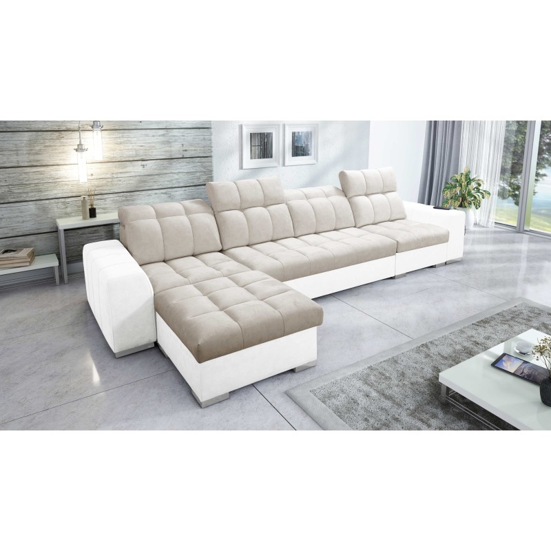Prisma XII Corner Sofa with Sleeping Function | Luxury Furniture with USB Port | Velvet | Pet Friendly, Terra 13 + Eco-Leather