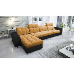 Prisma XII Corner Sofa with Sleeping Function | Luxury Furniture with USB Port | Velvet | Pet Friendly, Terra 48 + Black Eco-lea