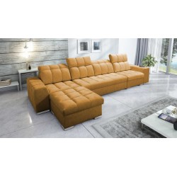 Prisma XII Ecksofa mit Schlaffunktion | Luxusmöbel mit USB-Anschluss | Samt | Haustierfreundlich, Terra 48