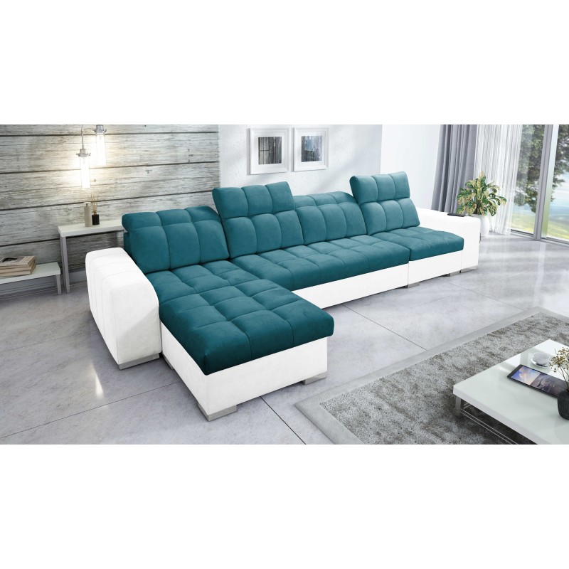 Prisma XII Corner Sofa with Sleeping Function | Luxury Furniture with USB Port | Velvet | Pet Friendly, Terra 75 + Eco-leather