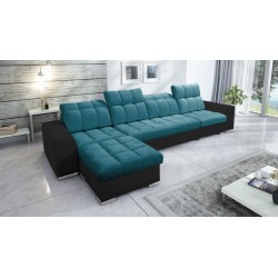 Prisma XII Ecksofa mit Schlaffunktion | Luxusmöbel mit USB-Anschluss | Samt | Haustierfreundlich, Terra 75 + Schwarzes Kunstlede