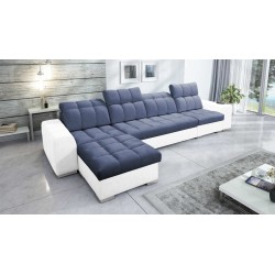 Prisma XII Ecksofa mit Schlaffunktion | Luxusmöbel mit USB-Anschluss | Samt | Haustierfreundlich, Terra 76 + Ökoleder