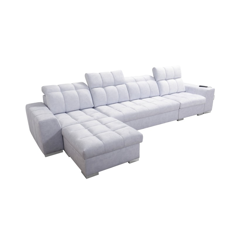 Prisma XII Corner Sofa with Sleeping Function | Luxury Furniture with USB Port | Velvet | Pet Friendly, Terra 76 + Eco-leather