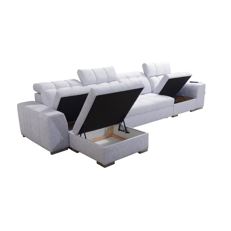 Prisma XII Corner Sofa with Sleeping Function | Luxury Furniture with USB Port | Velvet | Pet Friendly, Terra 76 + Black Eco-lea