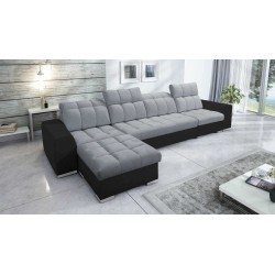 Prisma XII Corner Sofa with Sleeping Function | Luxury Furniture with USB Port | Velvet | Pet Friendly, Terra 92 + Black Eco-lea