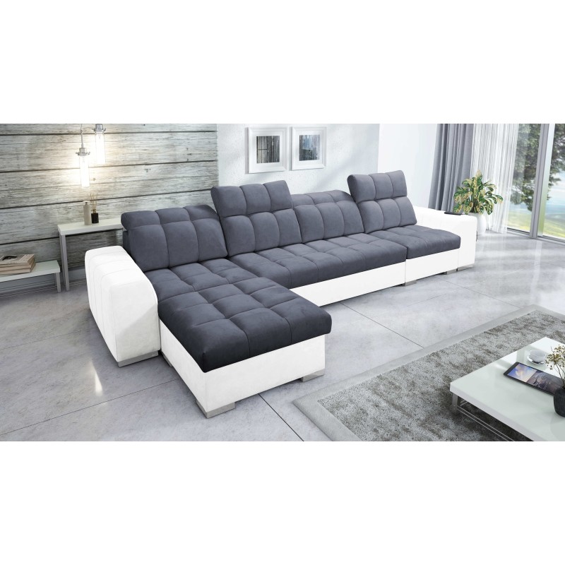 Prisma XII Corner Sofa with Sleeping Function | Luxury Furniture with USB Port | Velvet | Pet Friendly, Terra 96 + Eco-leather