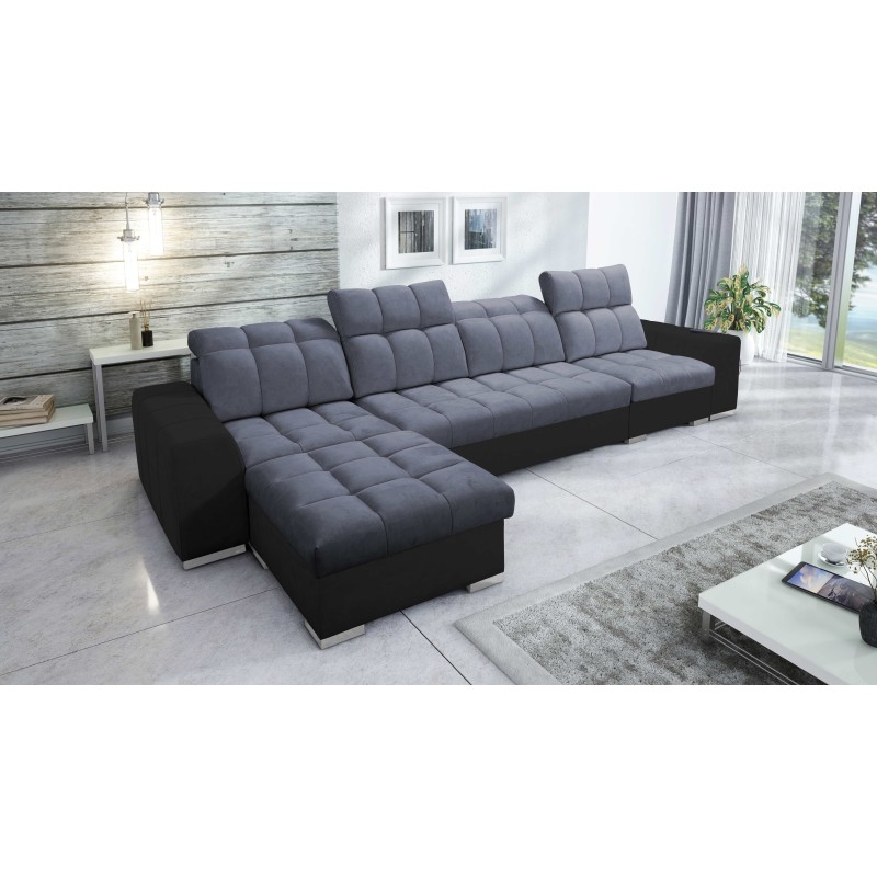 Ecksofa Prisma XII mit Schlaffunktion | Luxuriöses Möbelstück mit USB-Anschluss | Samt | Haustierfreundlich, Terra 96 + Schwarze