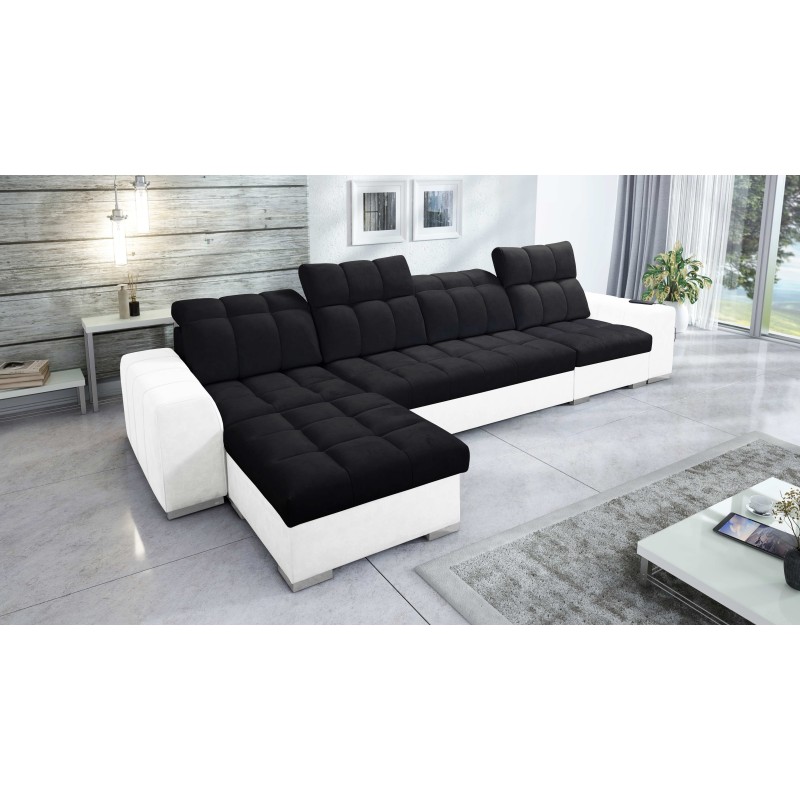 Prisma XII Ecksofa mit Schlaffunktion | Luxusmöbel mit USB-Port | Samt | Haustierfreundlich, Terra 99 + Kunstleder