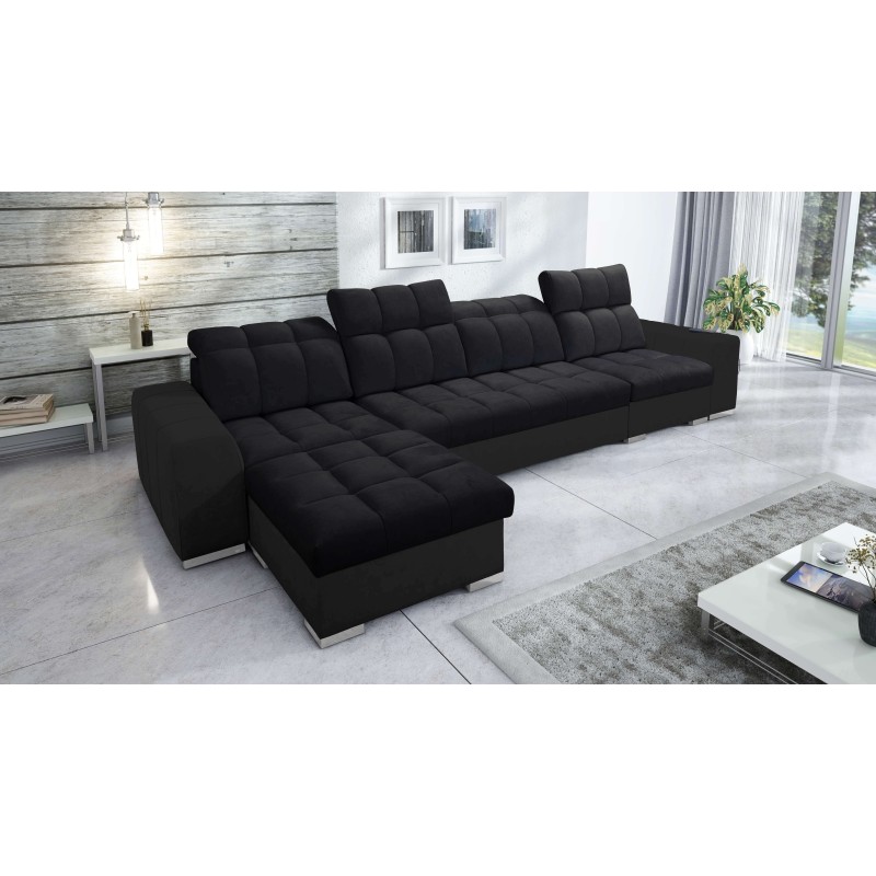 Prisma XII Corner Sofa with Sleeping Function | Luxury Furniture with USB Port | Velvet | Pet Friendly, Terra 99 + Black Eco-Lea