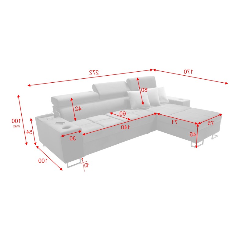starkMeta Titel:/stark Ecksofa Orbix I Mini mit Schlaffunktion, verstellbaren Kopfstützen, USB-Anschluss.