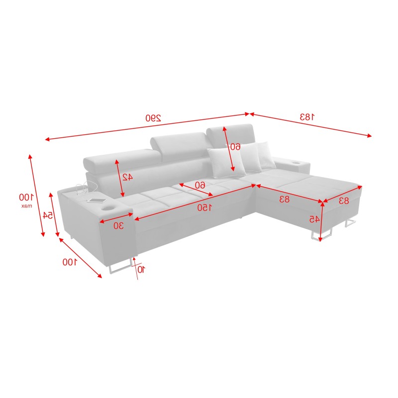 Orbix I Maxi corner sofa with a sleeping function, USB port, and bedding storage