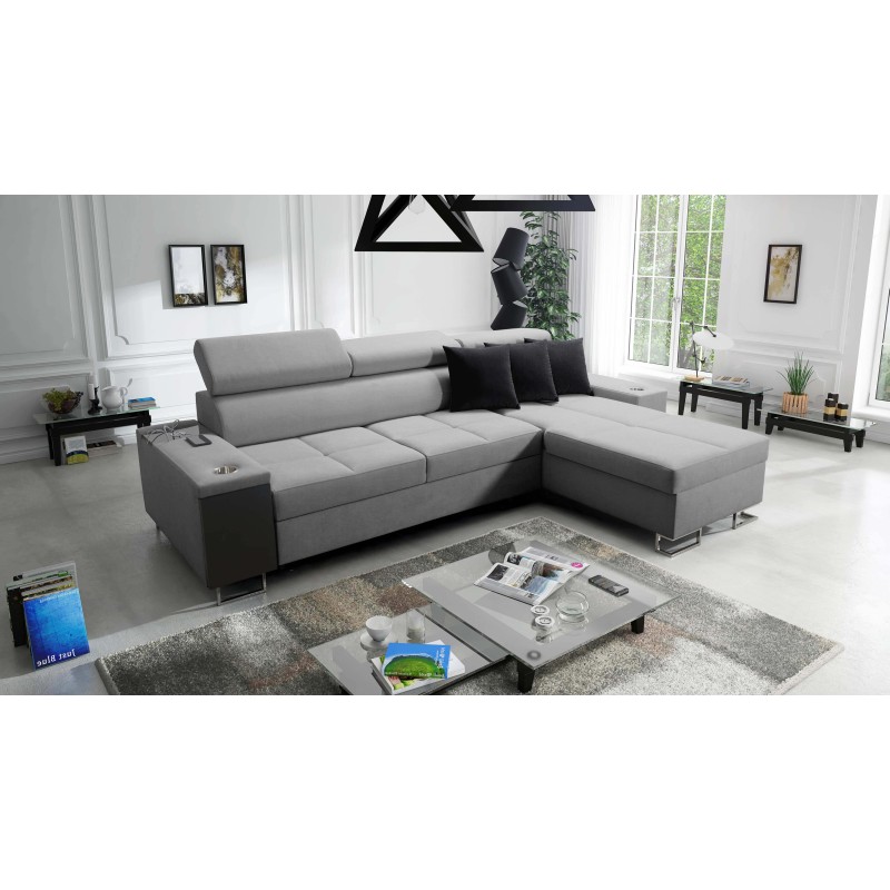 Orbix I Maxi corner sofa with a sleeping function, USB port, and bedding storage