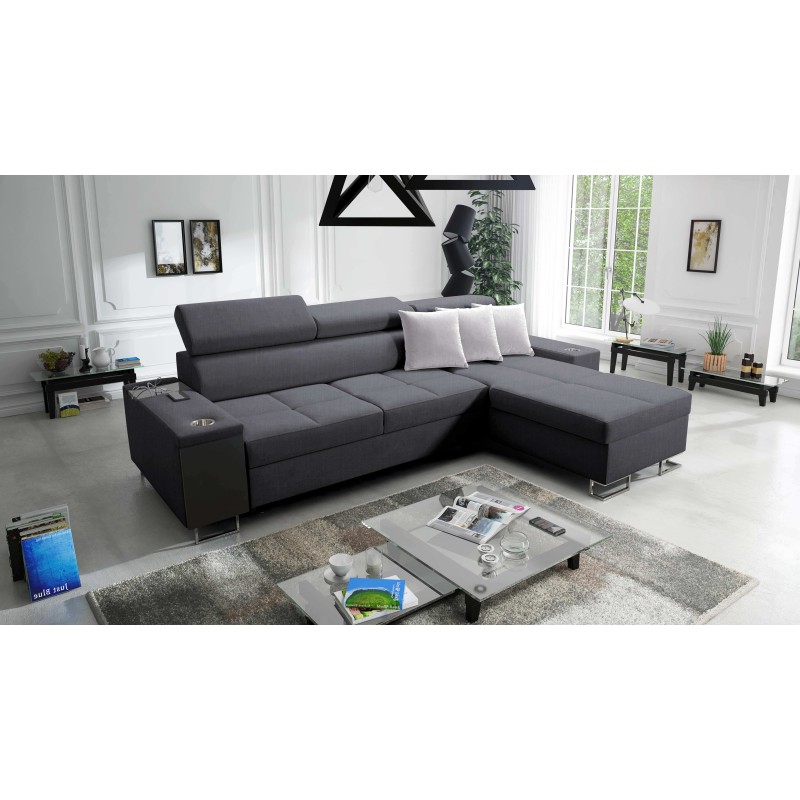 Orbix I Maxi corner sofa with a sleeping function, USB port, and bedding storage