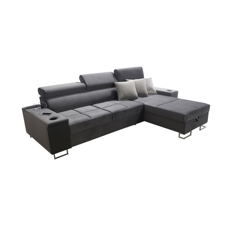 Orbix I Maxi corner sofa with a sleeping function, USB port, and bedding storage