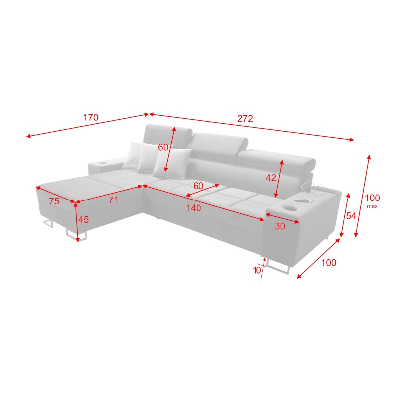 starkMeta Titel:/stark Ecksofa Orbix I Mini mit Schlaffunktion, verstellbaren Kopfstützen, USB-Anschluss.