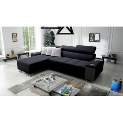 Sofá esquinero Orbix I Maxi con función de dormir, puerto USB y contenedor para ropa de cama.