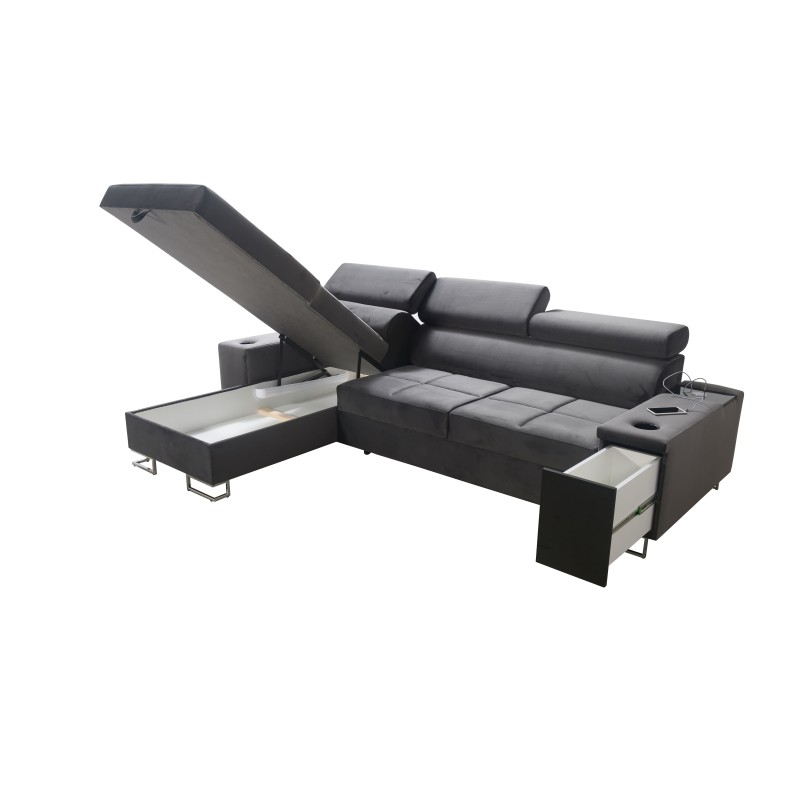 Ecksofa Orbix I Maxi mit Schlaffunktion, USB-Anschluss und Bettkasten