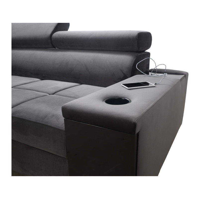 Orbix I Maxi corner sofa with a sleeping function, USB port, and bedding storage