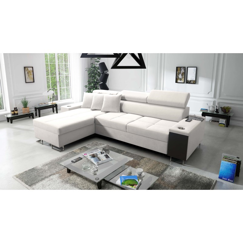 Orbix I Maxi corner sofa with a sleeping function, USB port, and bedding storage