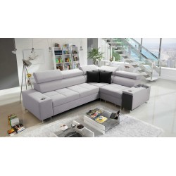 Orbix II corner sofa with a sleeping function, adjustable headrests, and USB port - Woven fabric, Sawana 84