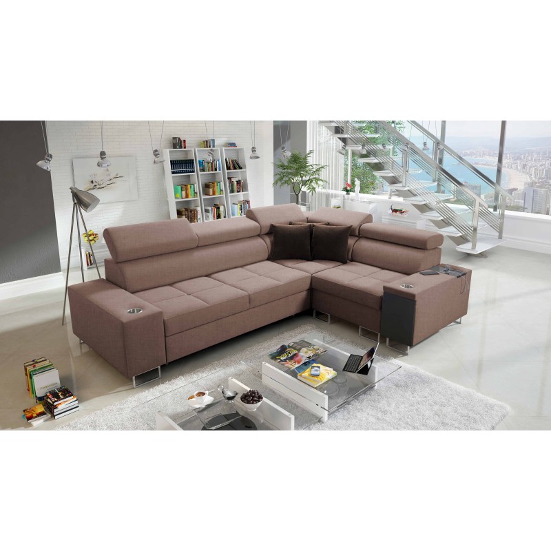 Esquina Orbix II con función de cama, reposacabezas ajustables y puerto USB - Tejido, Sawana 25