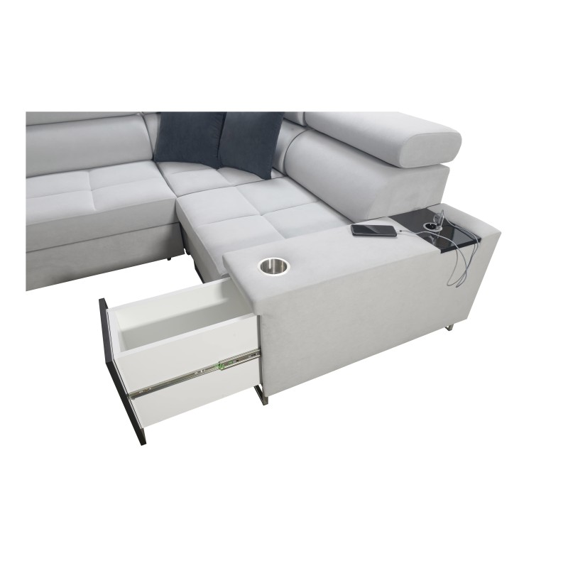 Ecksofa Orbix II mit Schlaffunktion, verstellbaren Kopfstützen und USB-Anschluss - Gewebe, Sawana 72
