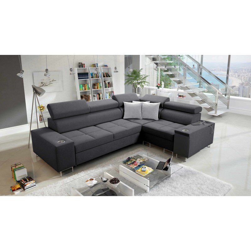 Orbix II corner sofa with sleeping function, adjustable headrests, and USB port - Plecionka, Sawana 96
