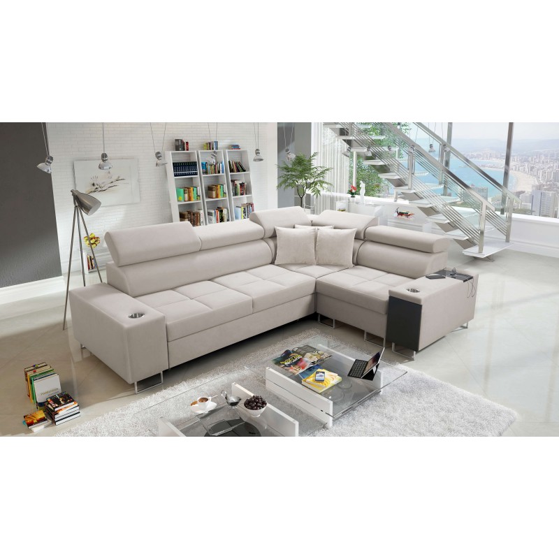 Orbix II corner sofa with a sleeping function, adjustable headrests, and USB port - Velvet, Ultario Velvet 2979