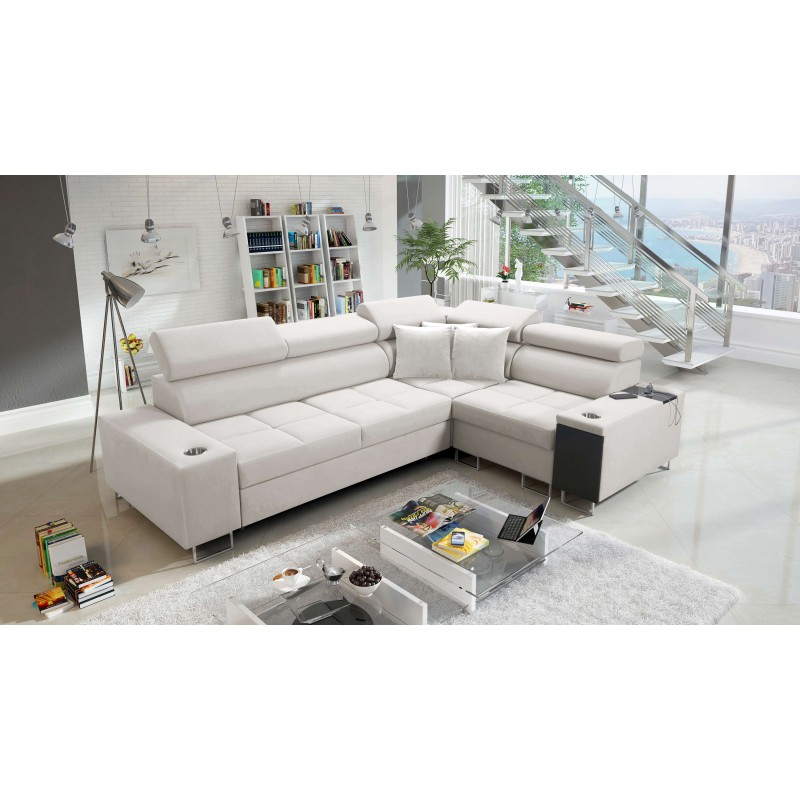 Orbix II corner sofa with a sleeping function, adjustable headrests, and USB port - Velvet, Ultario Velvet 2978
