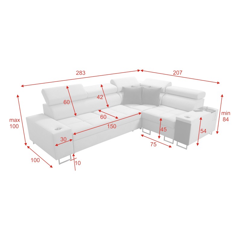 Sofá esquinero Orbix II con función para dormir, reposacabezas ajustables y puerto USB - Terciopelo, Ultario Velvet 2955