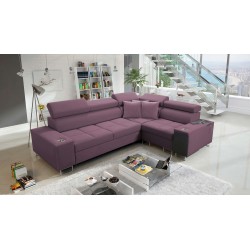 Sofá esquinero Orbix II con función de cama, reposacabezas ajustables y puerto USB - Terciopelo, Ultario Velvet 2961.