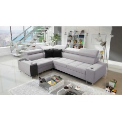 Ecksofa Orbix II mit Schlaffunktion, verstellbaren Kopfstützen und USB-Anschluss - Gewebe, Sawana 84