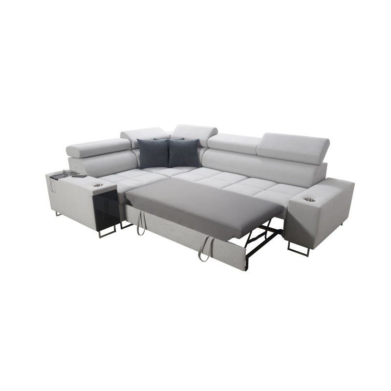 Ecksofa Orbix II mit Schlaffunktion, verstellbaren Kopfstützen und USB-Anschluss - Gewebe, Sawana 21