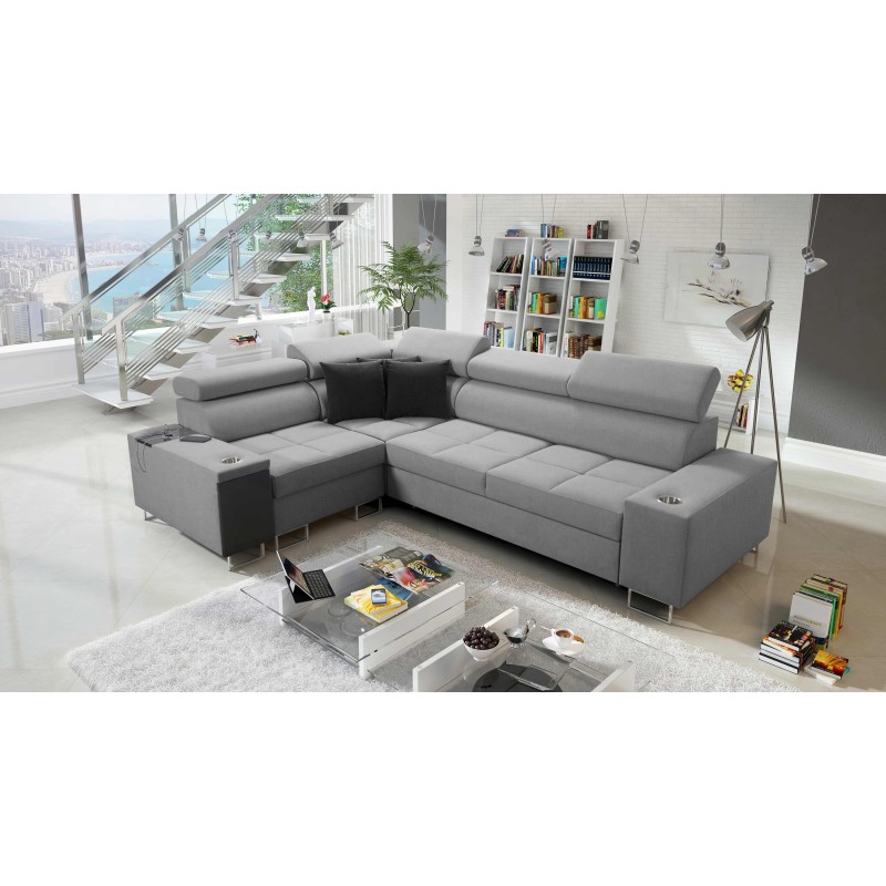 Ecksofa Orbix II mit Schlaffunktion, verstellbaren Kopfstützen und USB-Anschluss - Gewebe, Sawana 21