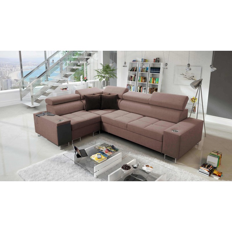 Ecksofa Orbix II mit Schlaffunktion, verstellbaren Kopfstützen und USB-Anschluss - Geflecht, Sawana 25