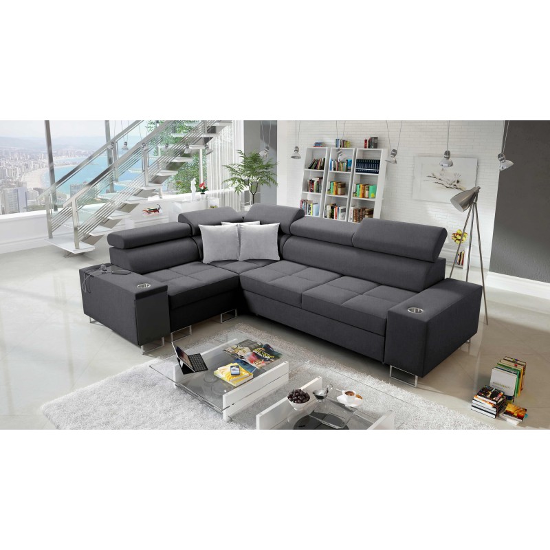 Ecksofa Orbix II mit Schlaffunktion, verstellbaren Kopfstützen und USB-Anschluss - Gewebe, Sawana 96