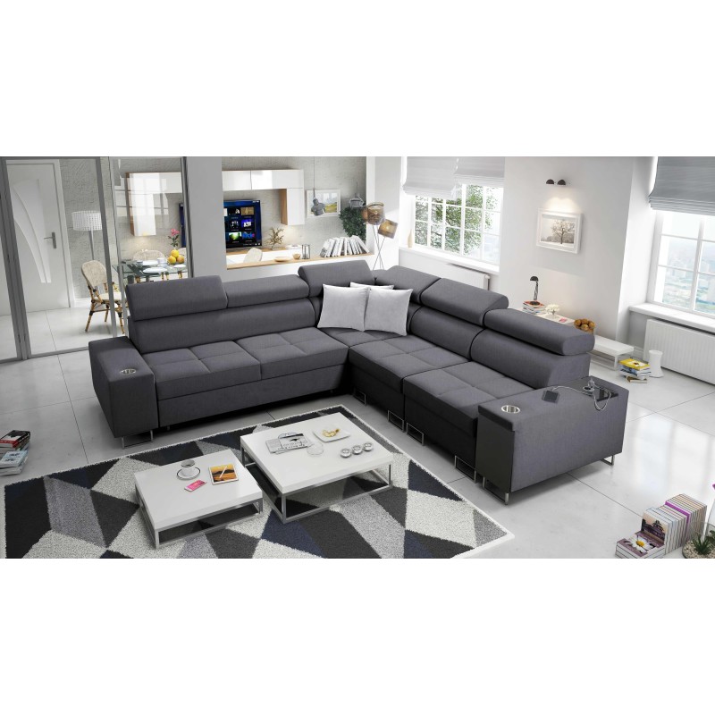 Orbix III corner sofa with sleeping function, adjustable headrests, and USB port - Spacious and comfortable