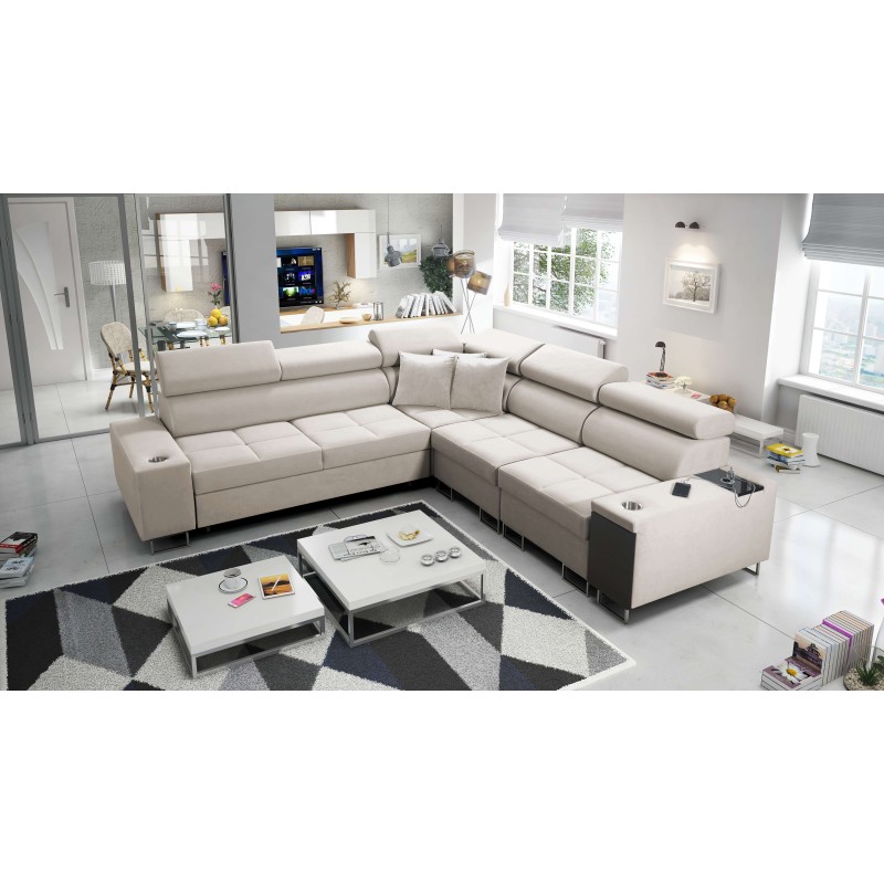 Ecksofa Orbix III mit Schlaffunktion, verstellbaren Kopfstützen und USB-Anschluss - Geräumig und bequem